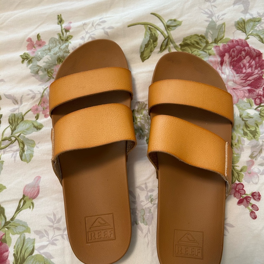 Reef Two-Strap Slide Sandals in Tan